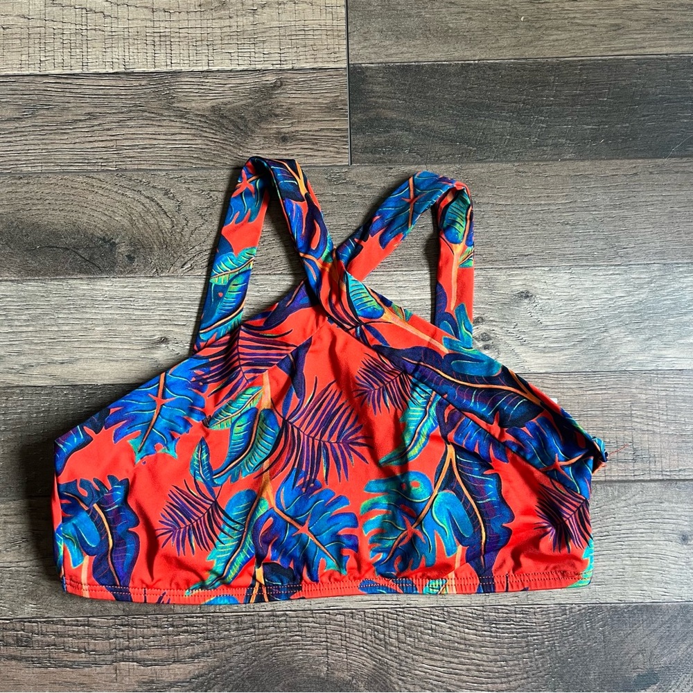 L Space High Neck Orange Print Bikini Top XS